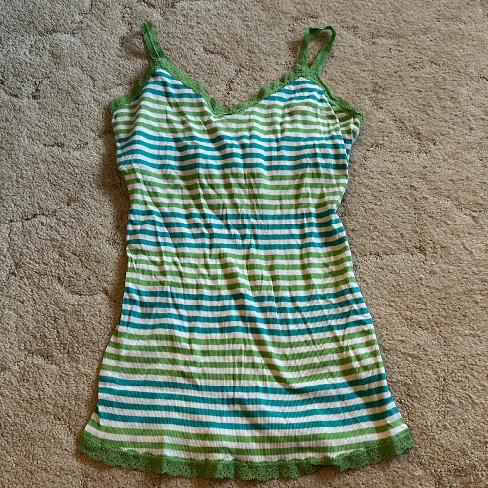 Aeropostale Size Large Camisole Bright Green and Blue Stripped - Picture 4 of 5